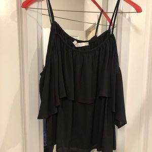 Lush black cold shoulder ruffle top medium